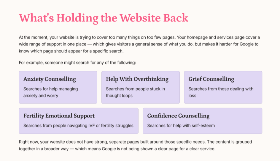 Breda Morrissey website SEO audit findings